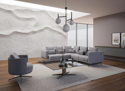 New luxury set textile upholstered sofa L-shaped furniture living room coffee table